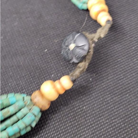 Traditional Moroccan Berber Beaded Necklace with Turquoise and Coral Accents - Picture 9 of 10